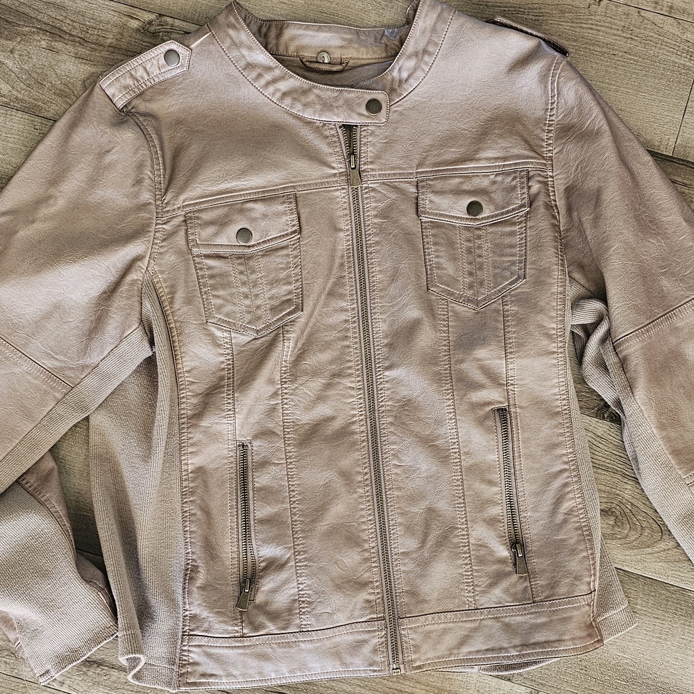 Women's Tan FAUX Leather Jacket